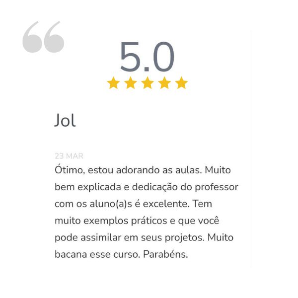 Depoimento de aluno do curso, nota 5