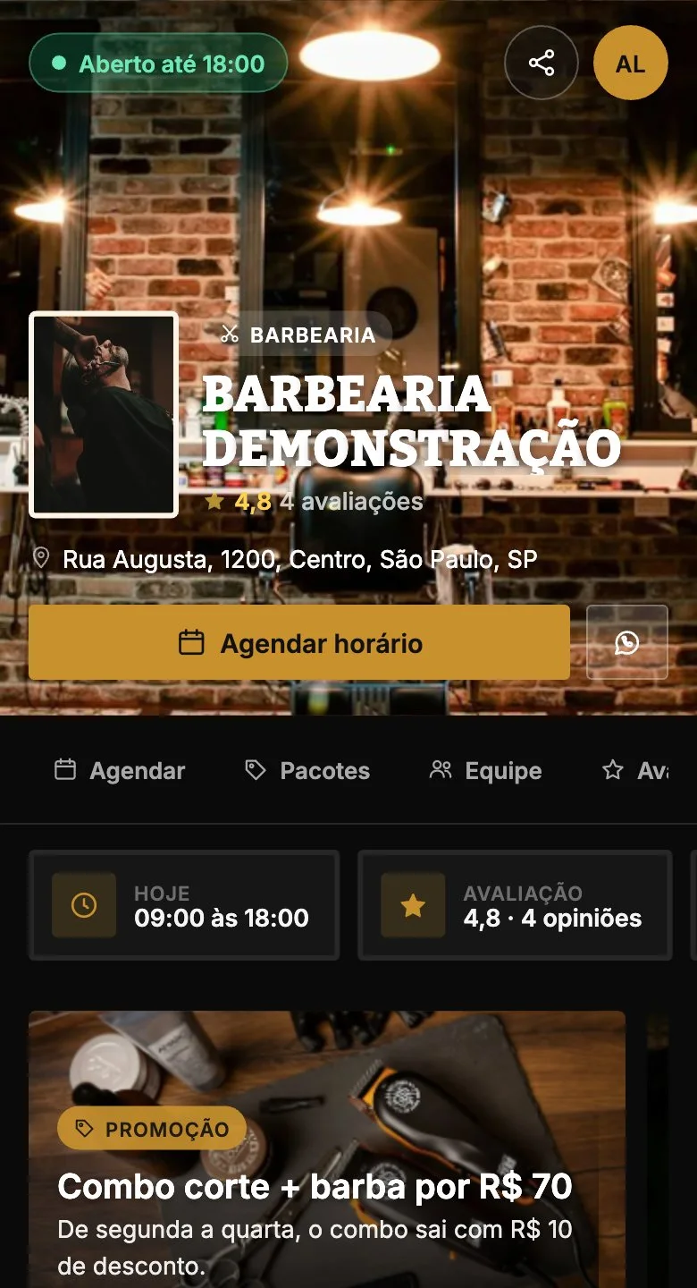 A página de agendamento no celular do cliente