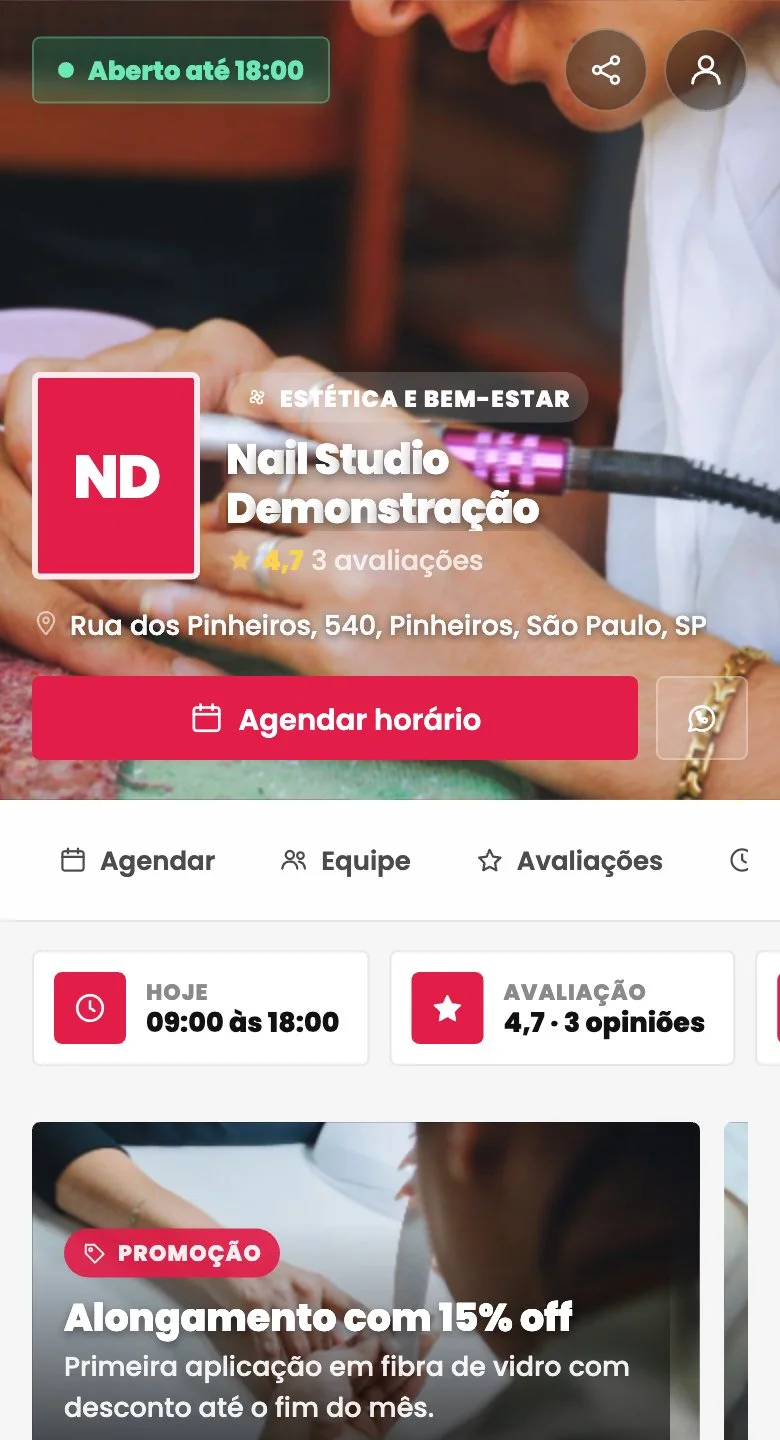 A página de agendamento no tema Manicure e nail design