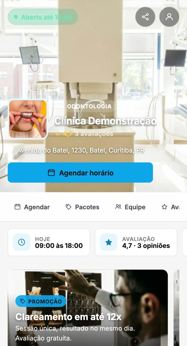 A página de agendamento no tema Consultório e saúde