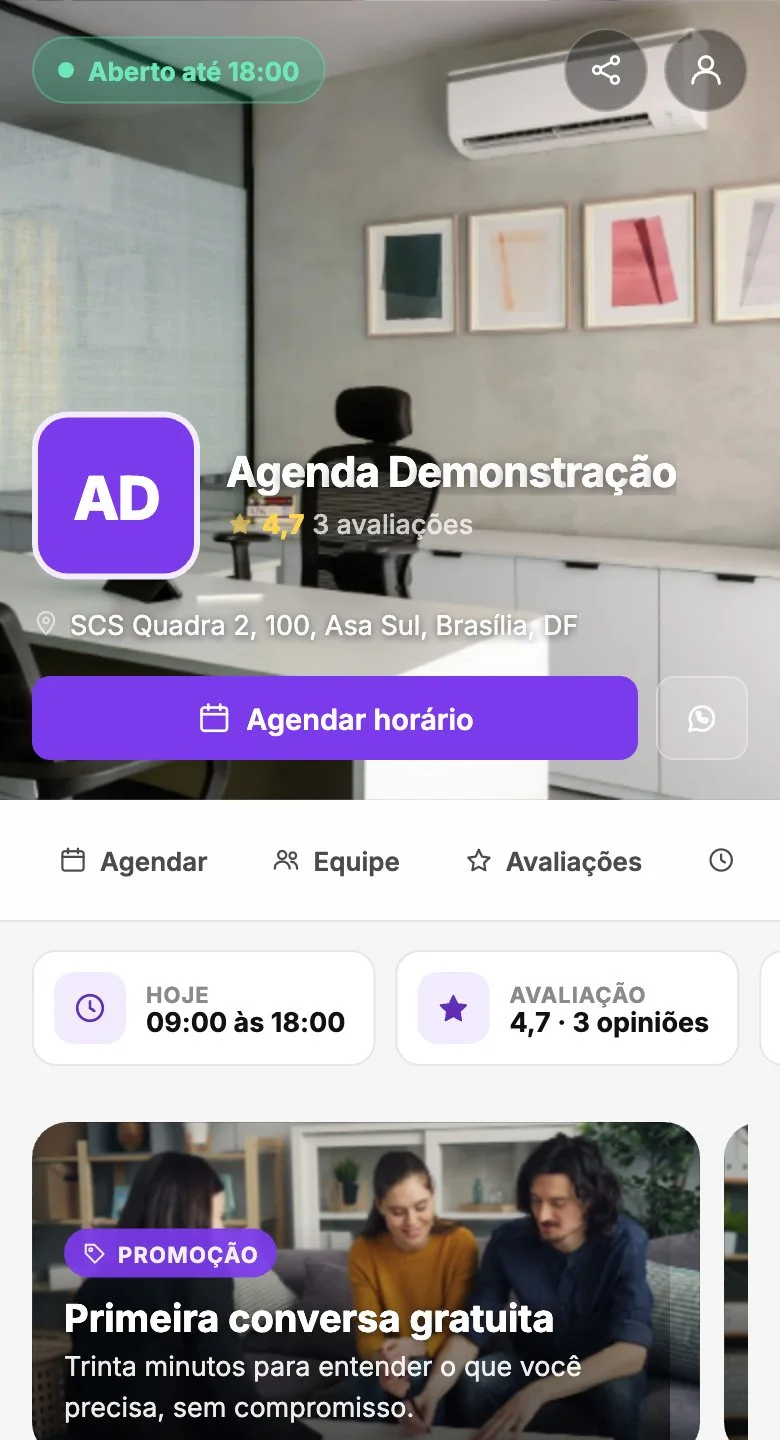 A página de agendamento no tema Neutro