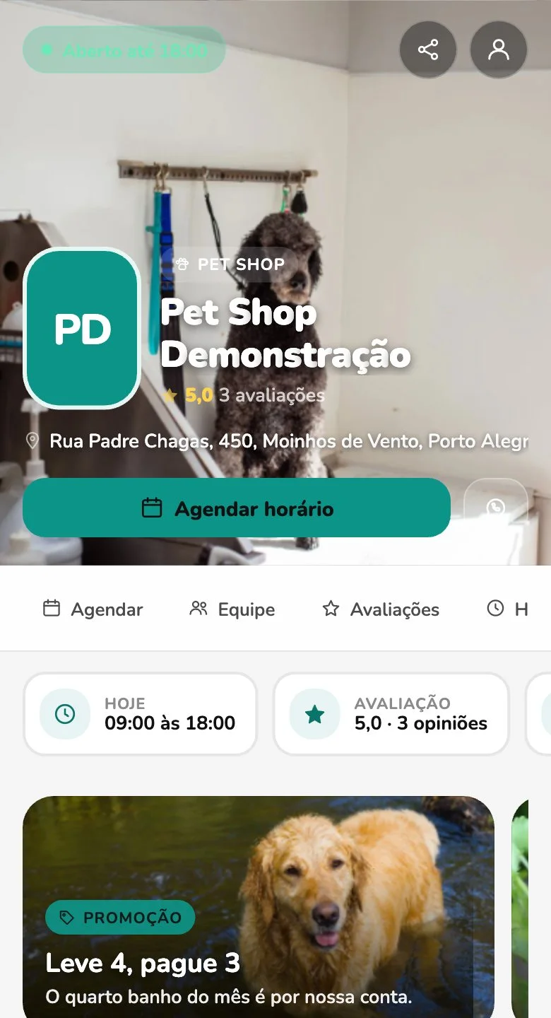 A página de agendamento no tema Pet shop